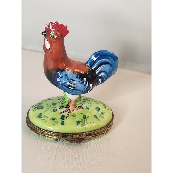 Limoges Trinket Box Tall Rooster Porcelain France Rochard Peint Main Rm - Picture 1 of 8